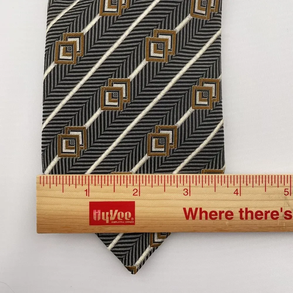 MARK PENDLETON Men's Designer Silk Necktie Black Brown Striped Geometric 60